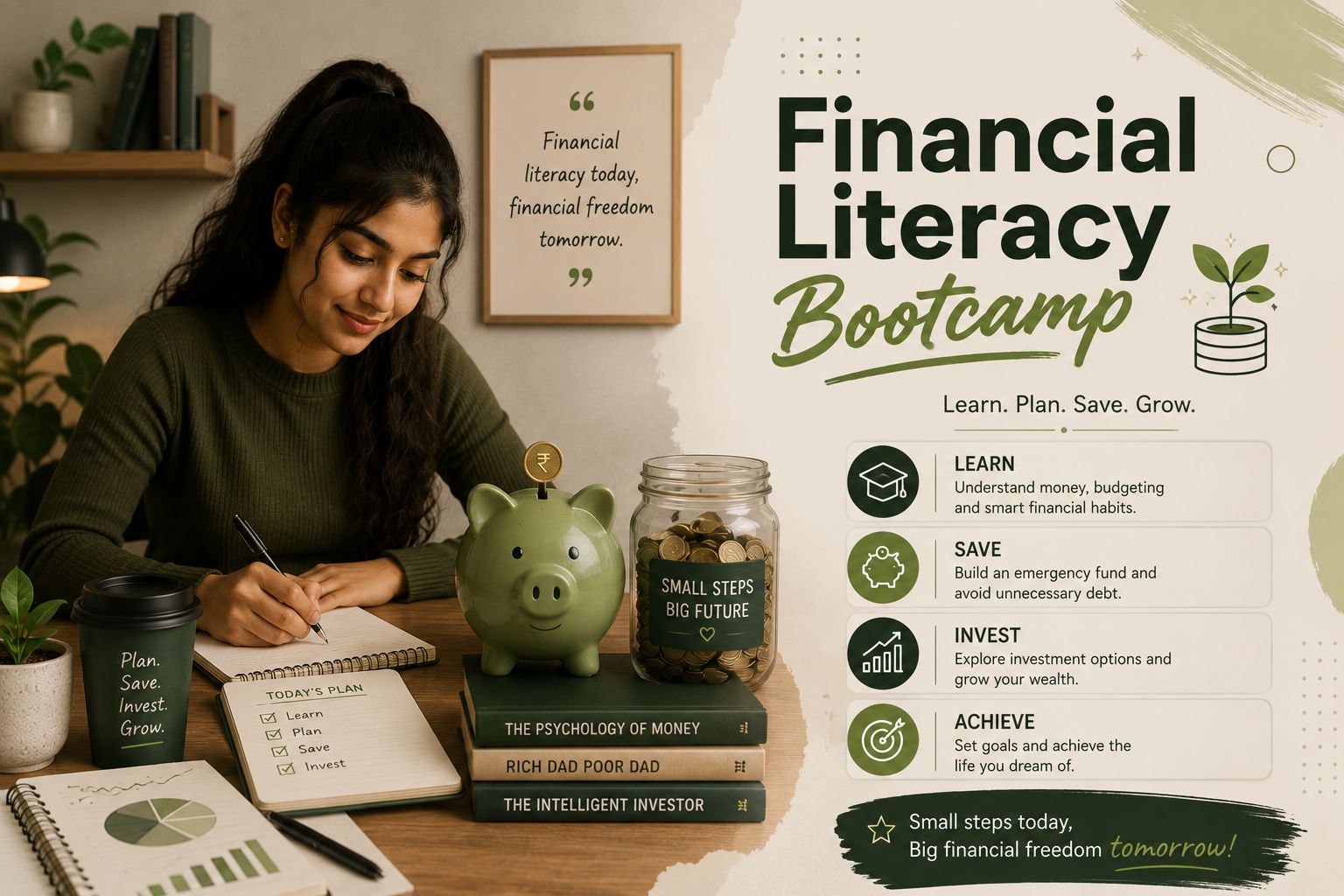 Monthly budget sheet, emergency fund jar and a safe payments checklist