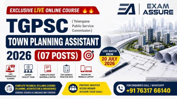 Online Batch for TGPSC Town Planning Assistant 2026 by Exam Assure Classes (Live Batch from 20 July 2026) cover
