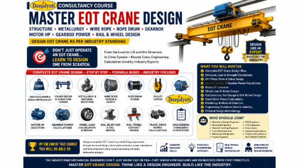 Master EOT Crane Design: Structure, Wire Rope, Drum, Gearbox, Motor HP, Rail & Wheel Design with Industry Calculations cover