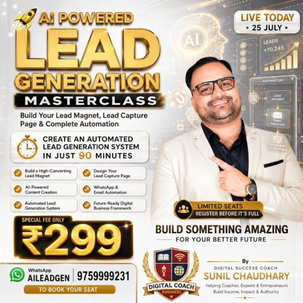 AI Lead Generation Masterclass 25 July 2026 7 pm cover