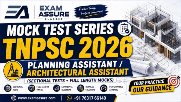 Mock Test Series for TNPSC 2026-Planning Assistant / Architectural Assistant by Exam Assure Classes (Sectional Tests + Full Length Mocks) cover
