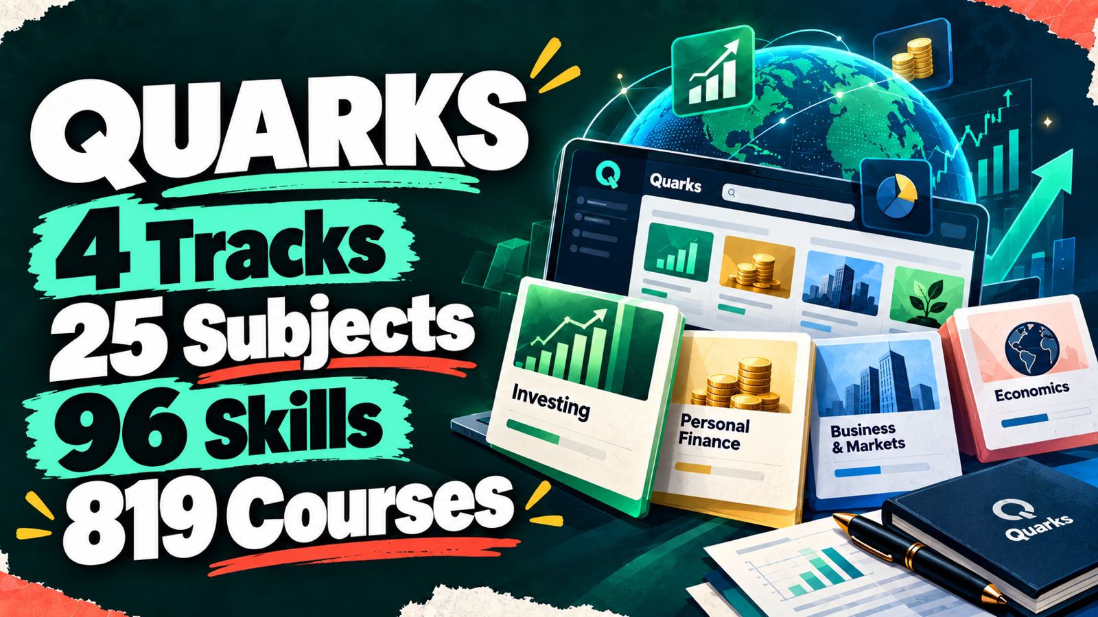 Quarks — four tracks, 25 subjects, 96 skills, 819 courses