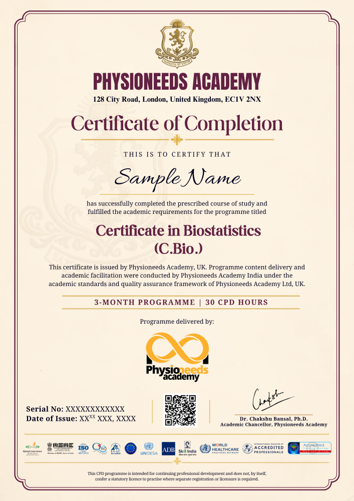 Certificate in Biostatistics certificate preview (source image)