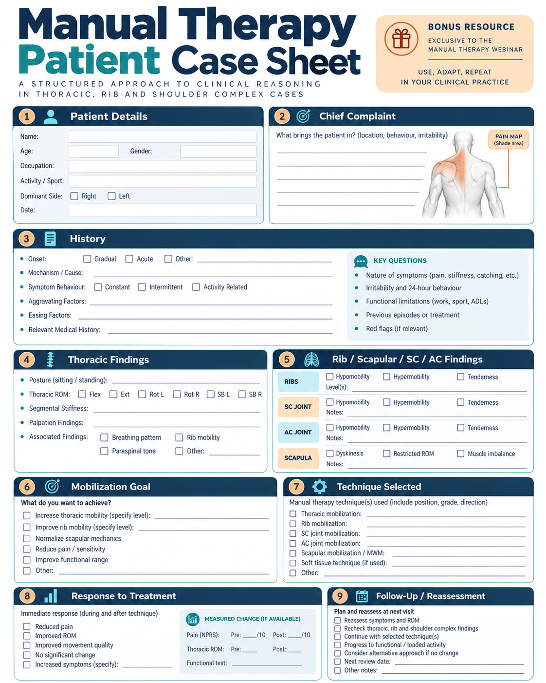 Manual Therapy Patient Case Sheet