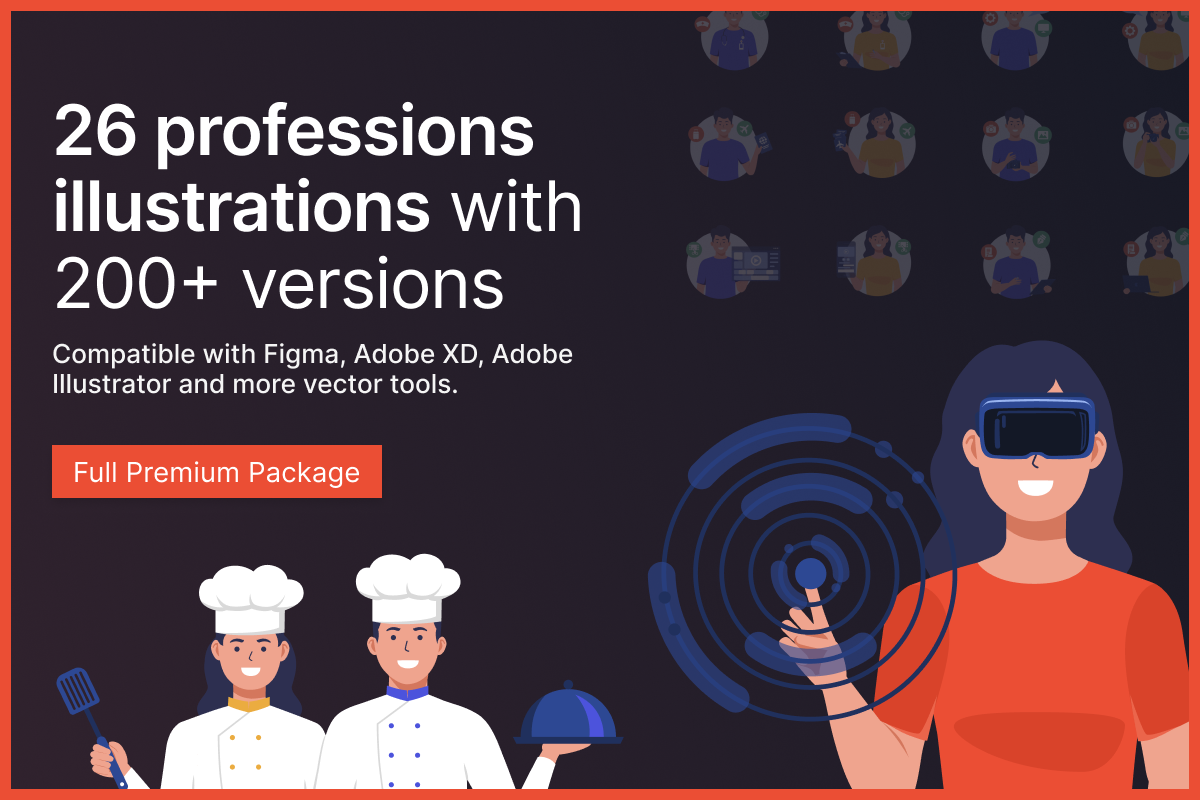 Professions illustration kit by Graphics Guruji