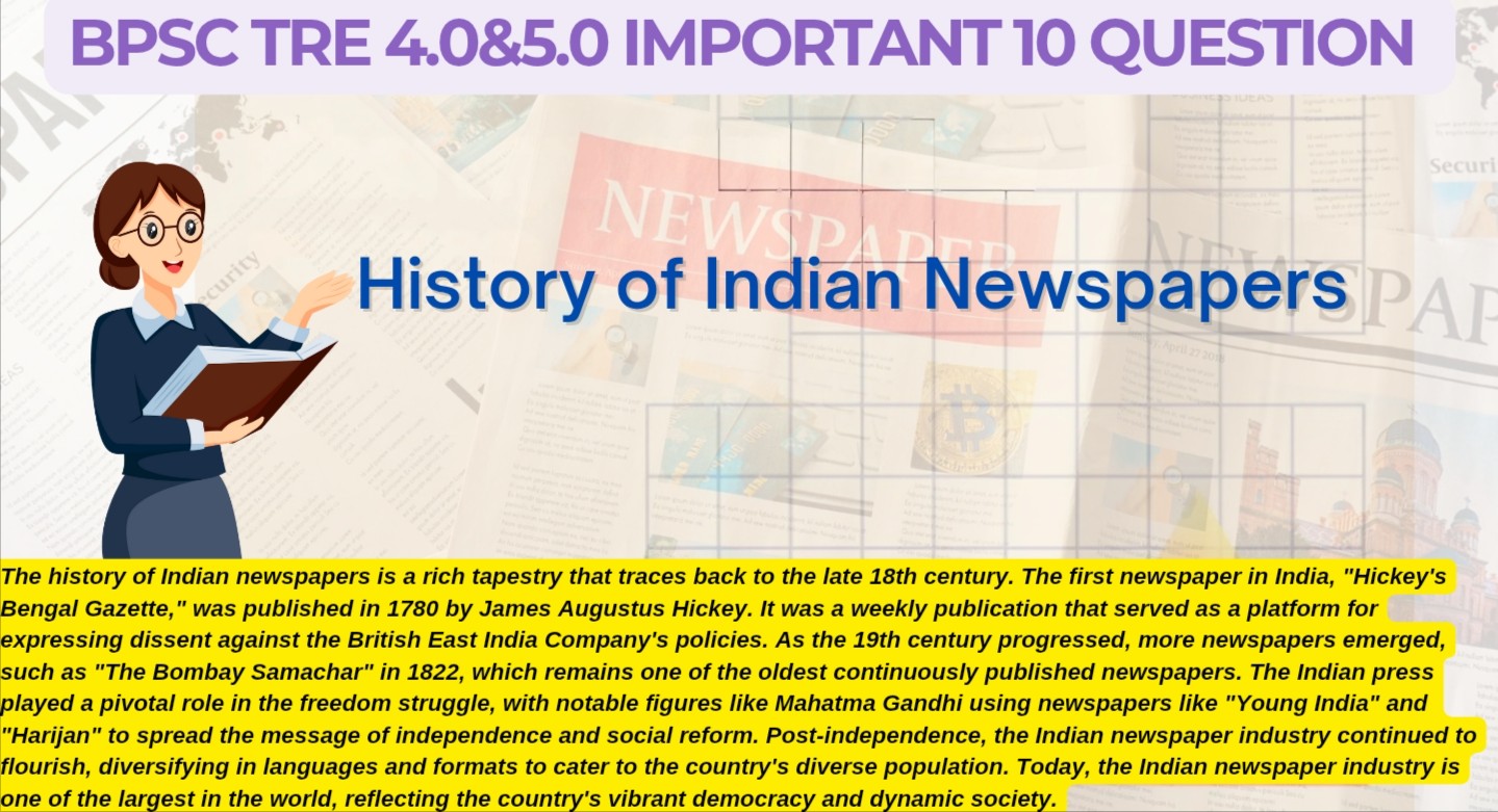 BPSC TRE 4 5 IMP 10 QUESTION history of newspaper