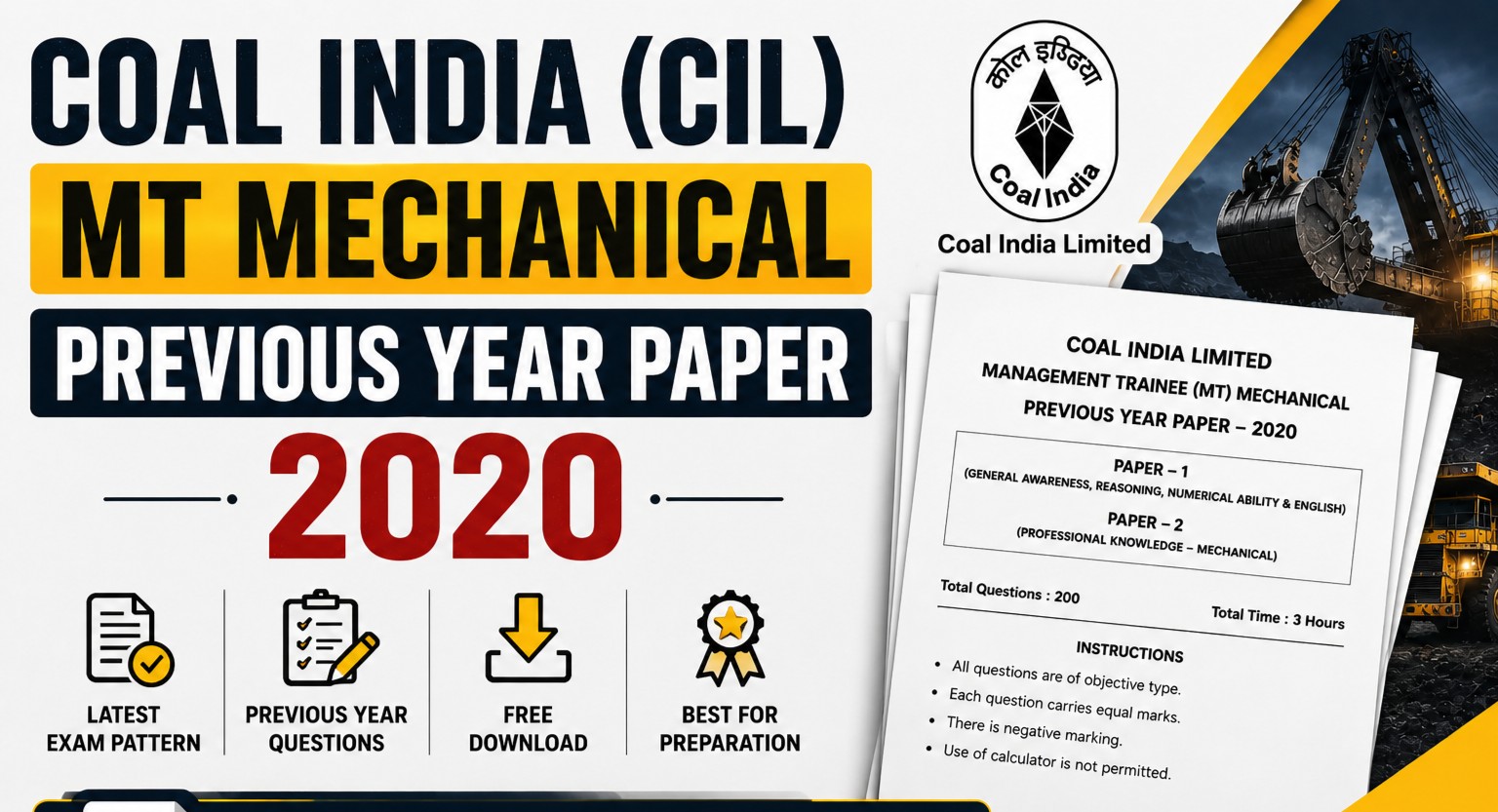 Coal India (CIL) MT Mechanical Previous Year Paper 2020