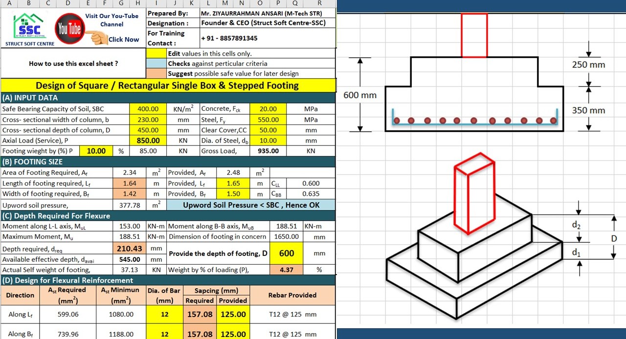 Stepped Square & Rectangular Footing Design (SSCEST012)