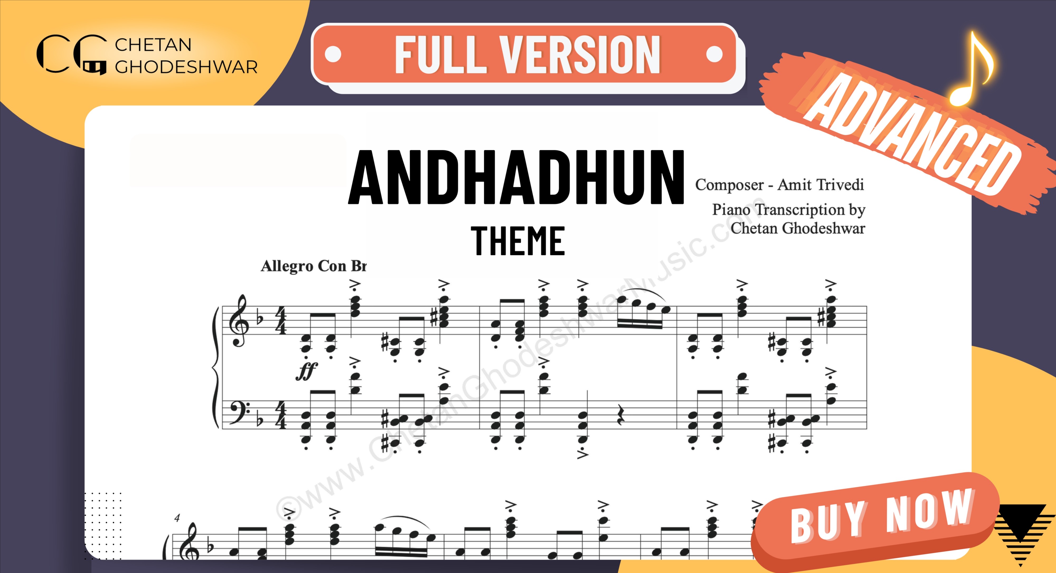 Andhadhun Theme ADVANCED Piano Sheet Music FULL VERSION
