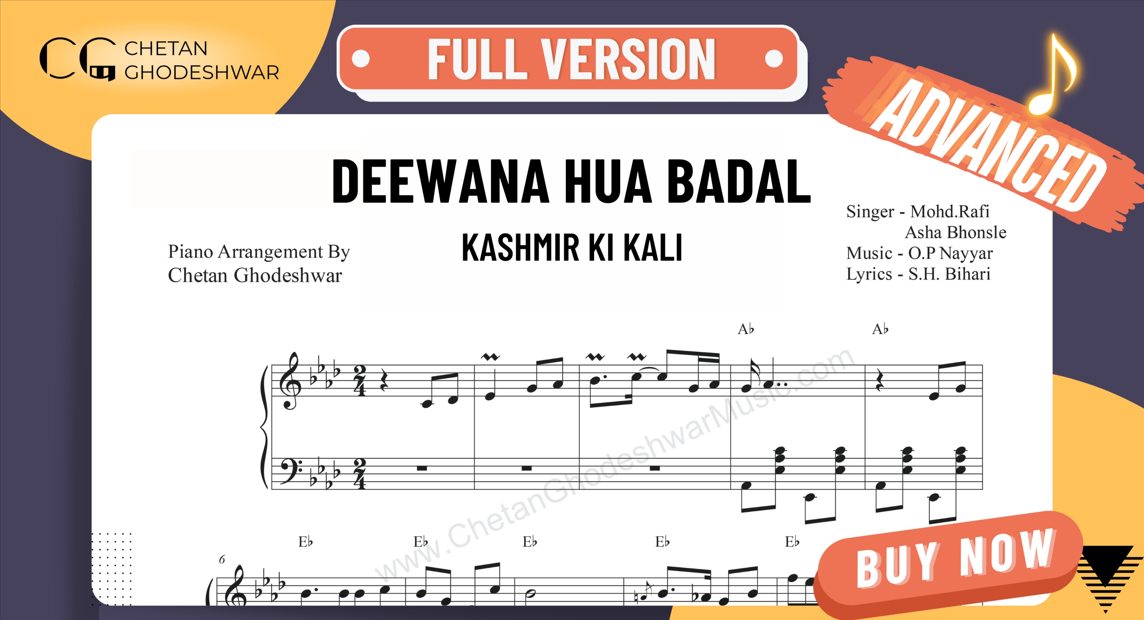 Deewana hua Baadal ADVANCED Piano Sheet FULL Version
