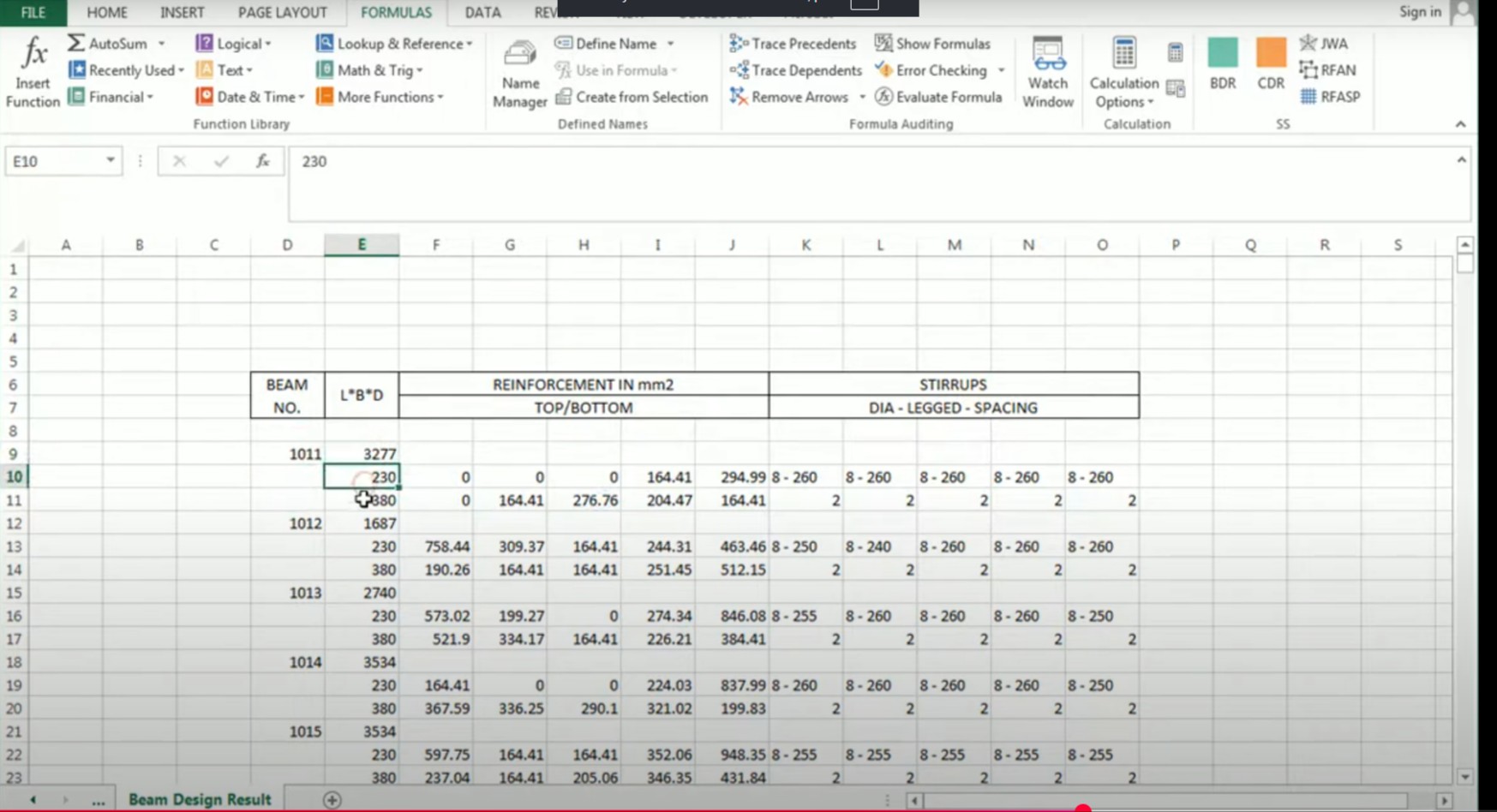 BDR : Beam Design Result Extractor
