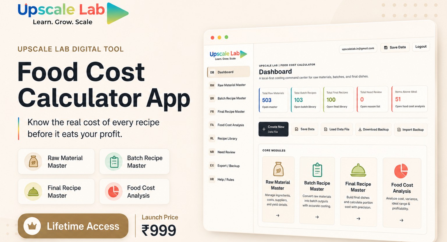 Upscale Lab Food Cost Calculator App