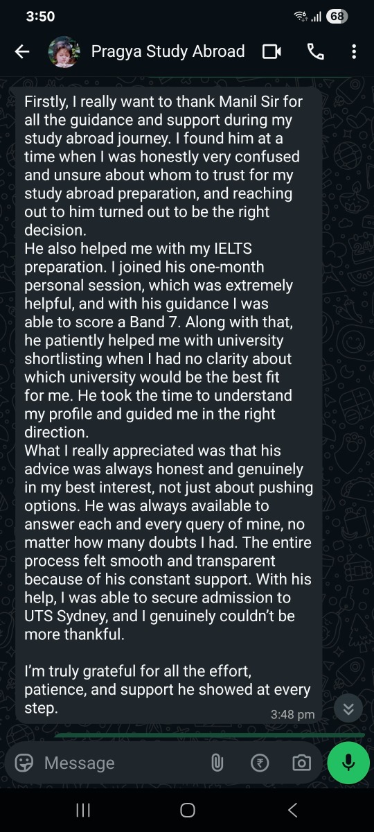 Testimonial of Pragya Sharma studying at UTS Sydney in Australia