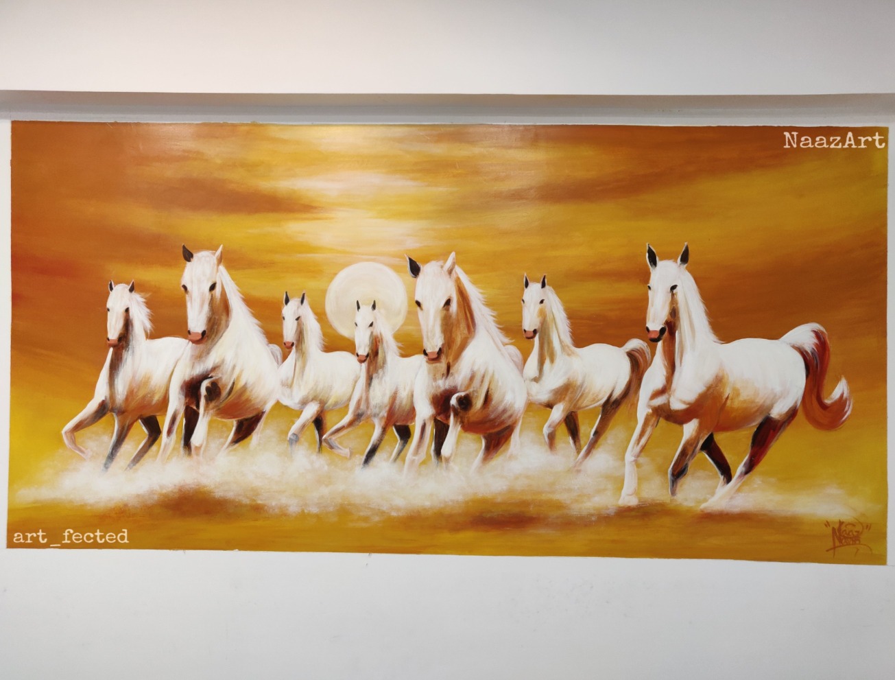 7 running horses on wall (size: 7ft x 3ft)