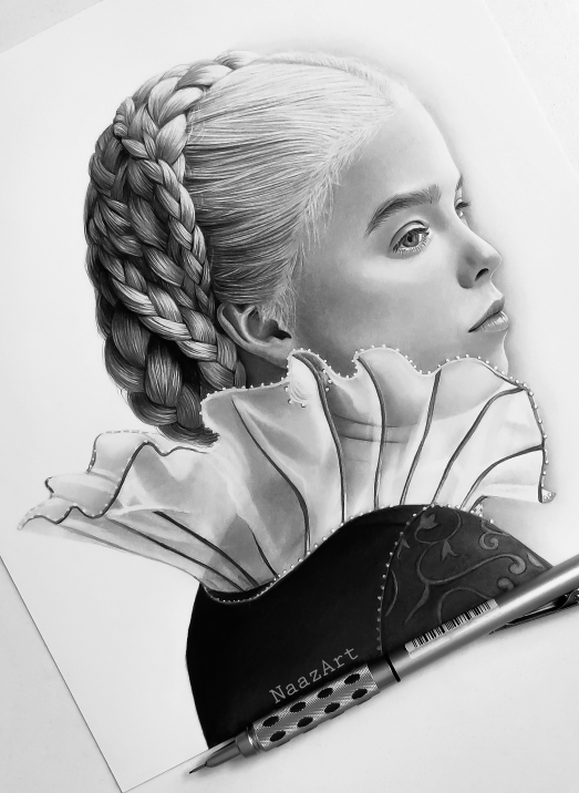 Rhaenyra Portrait • Graphite + Charcoal on A4 paper