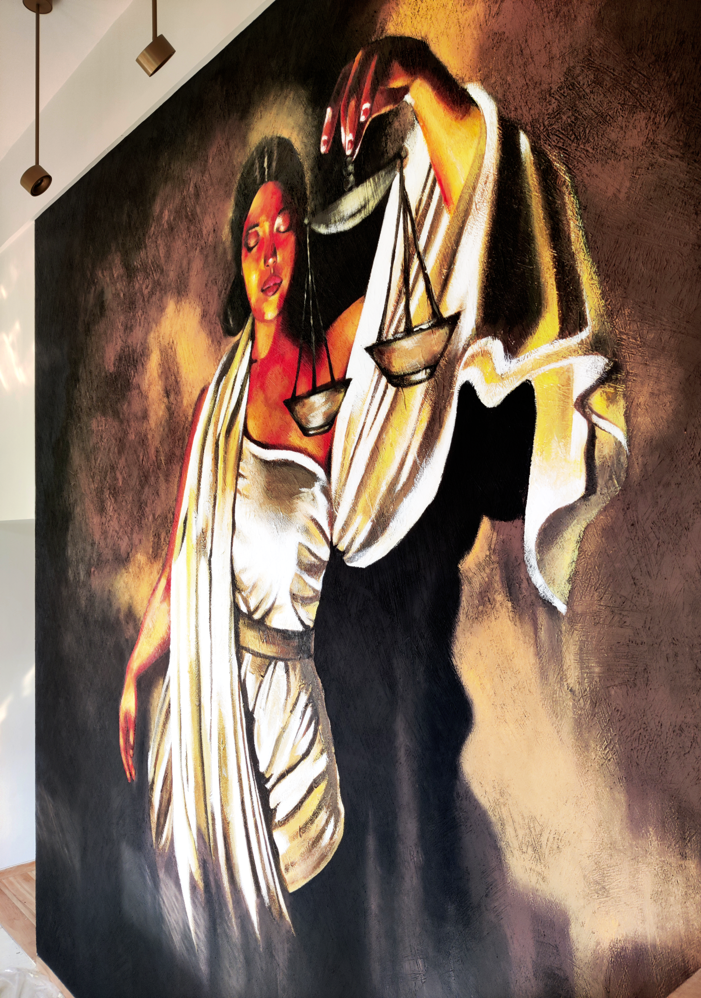 Lady of Justice on wall (size: 20ft x 12ft)
