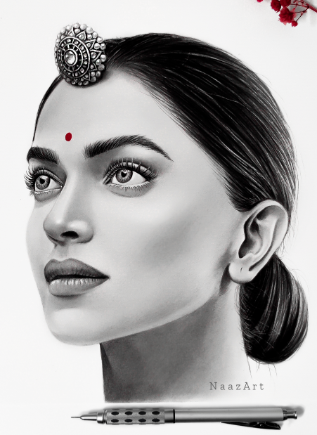 Deepika Padukon Portrait • Graphite + Charcoal on A4 paper