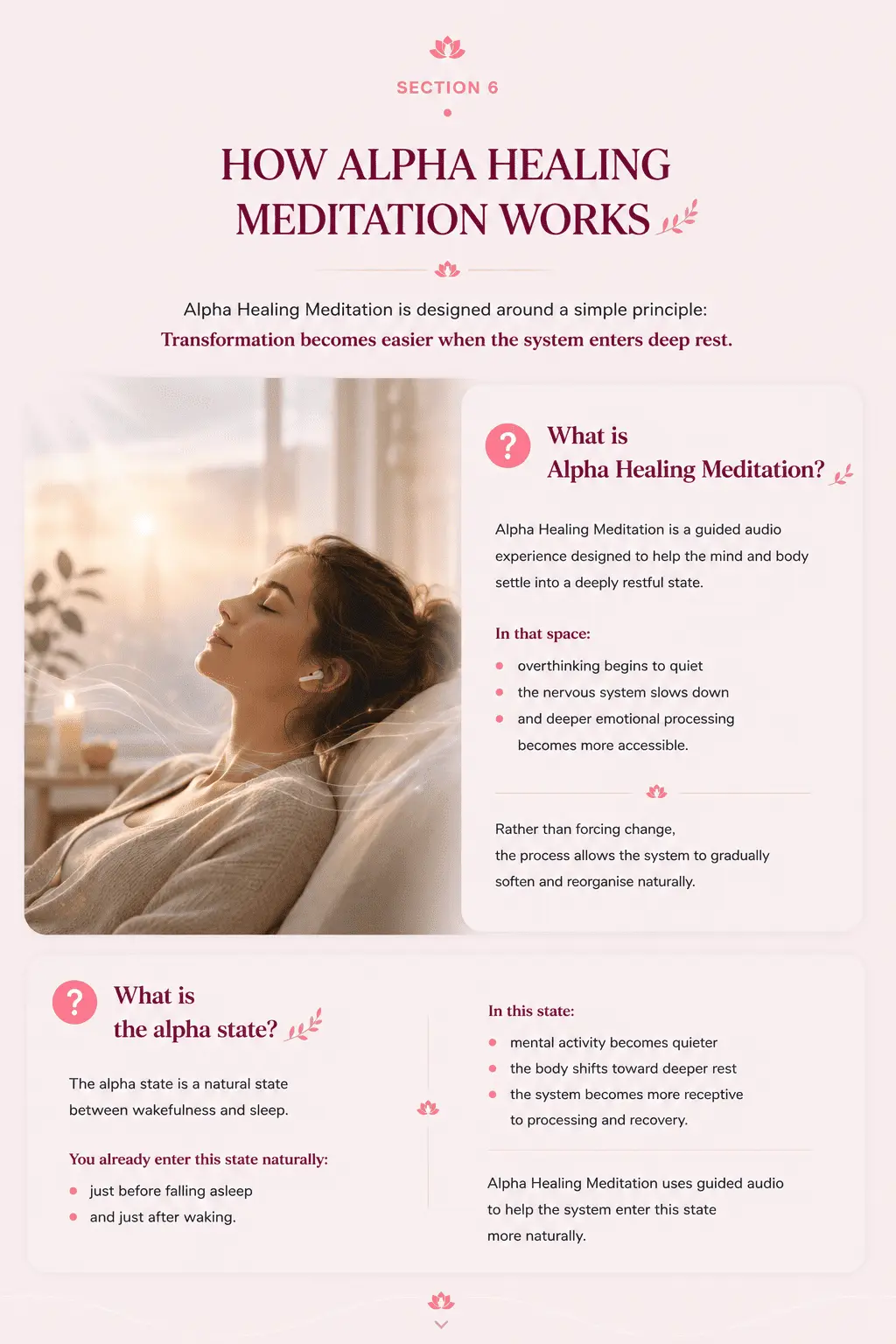 Illustration introducing common experiences during Alpha Healing Meditation, helping people understand sensations, emotions and mental states they may naturally encounter as part of their meditation journey.
