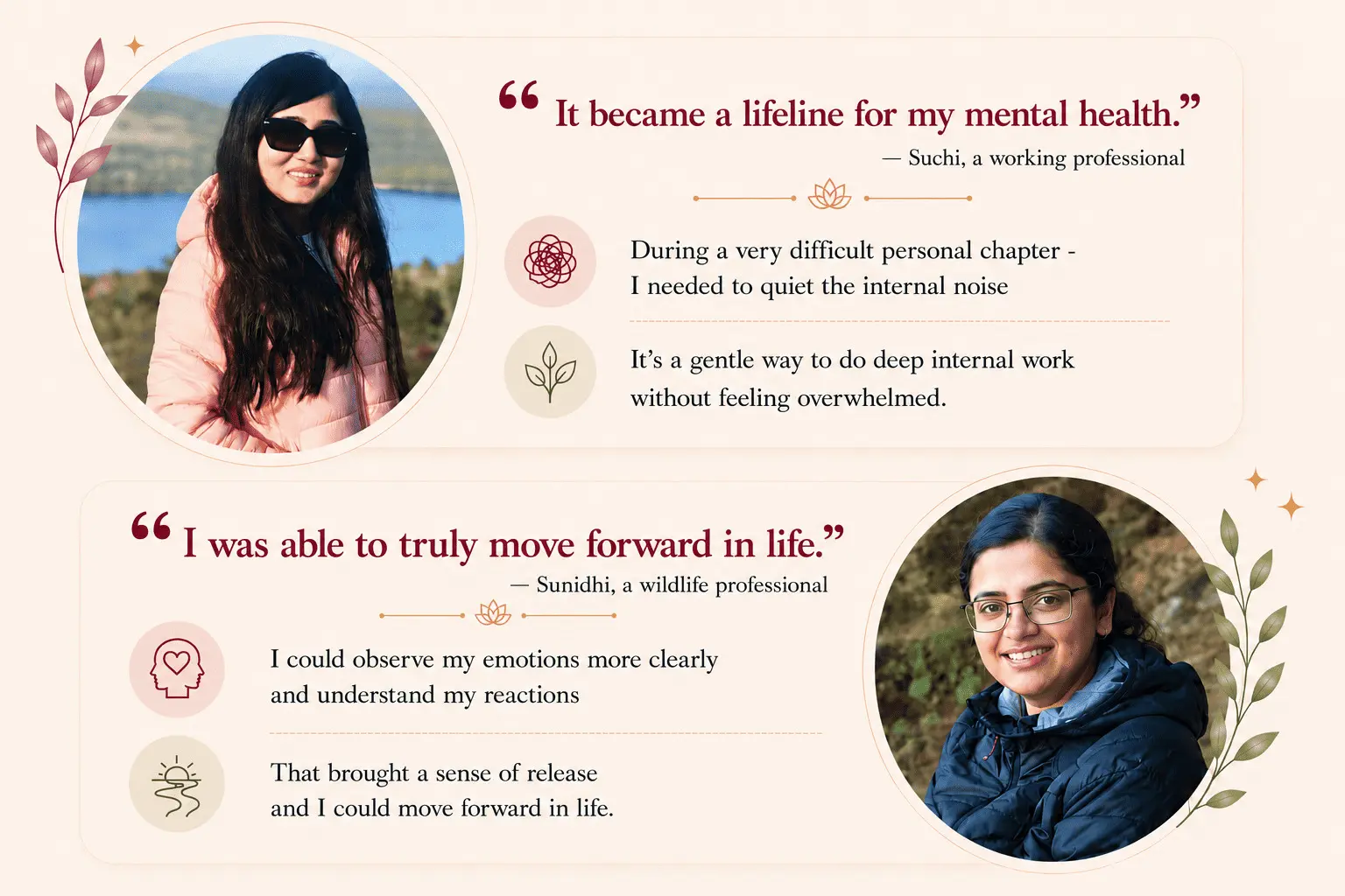 Personal stories describing emotional healing, mental wellbeing and greater self-awareness experienced through regular Alpha Healing Meditation practice.