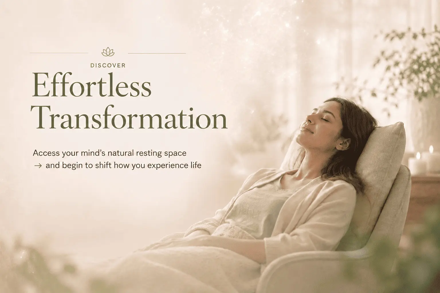 Peaceful illustration representing effortless inner transformation through Alpha Healing Meditation and the mind entering a natural state of deep relaxation.