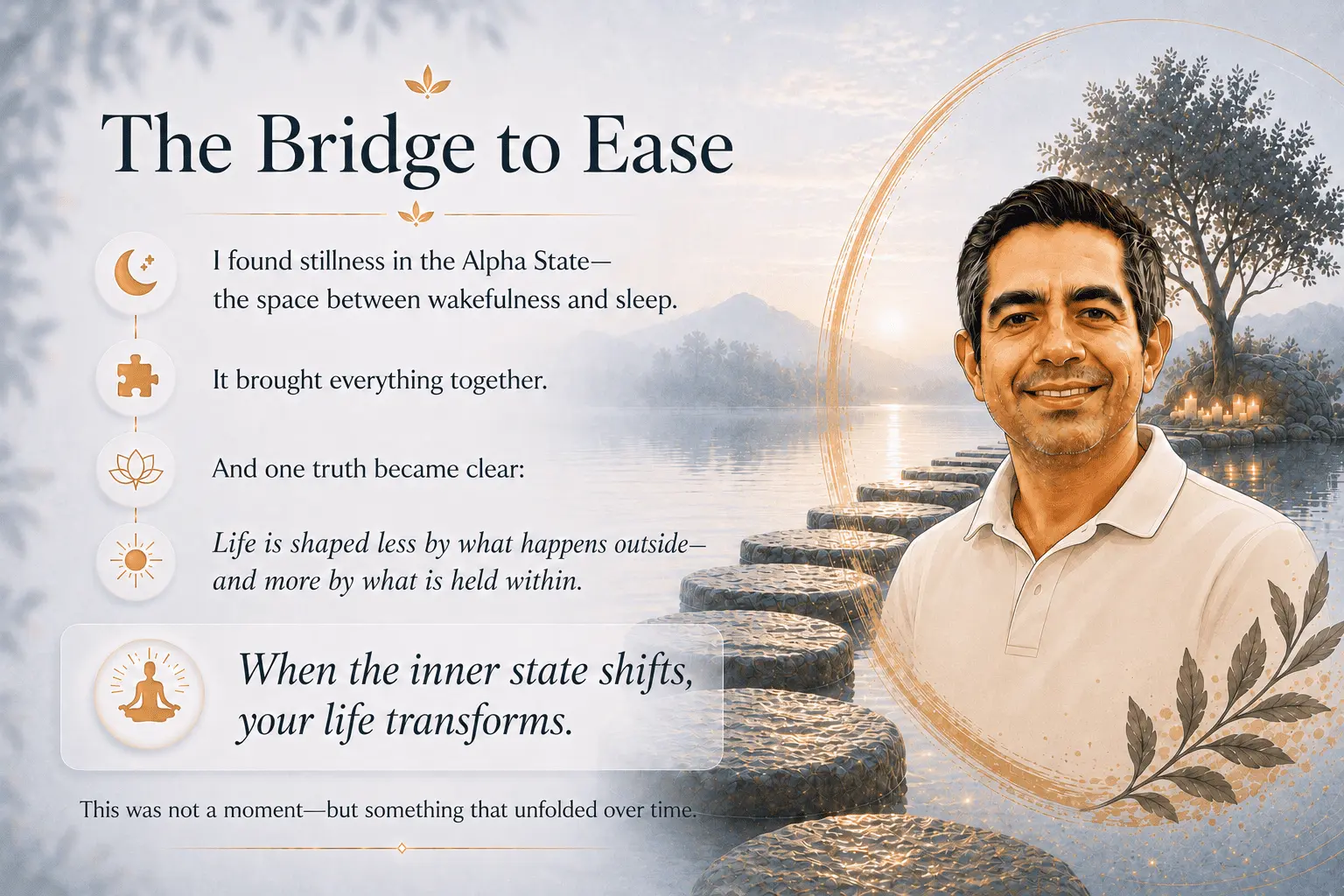 Illustration representing the discovery of the Alpha State as a natural bridge to inner calm, emotional healing and lasting transformation, helping the mind access deeper levels of relaxation and self-awareness.