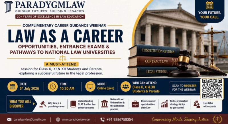 Complimentary Career Guidance Webinar on Law as a Career Option for Class X, XI & XII Students .