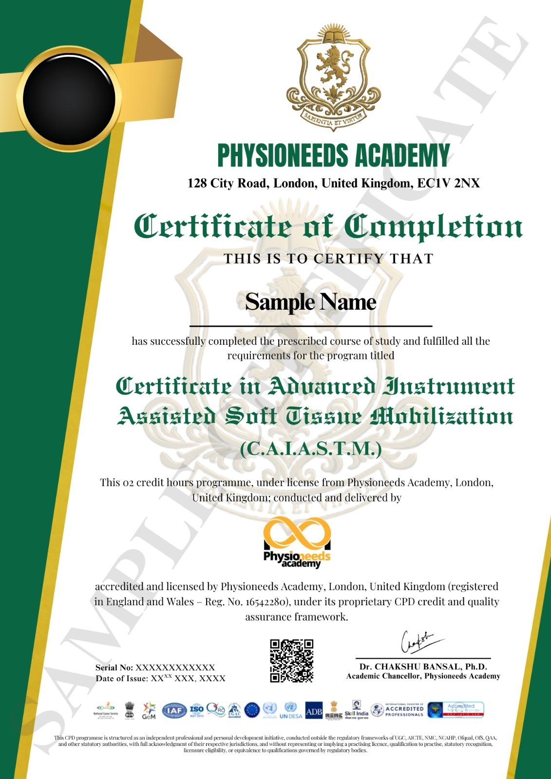 Sample Yoga certificate image - landscape format