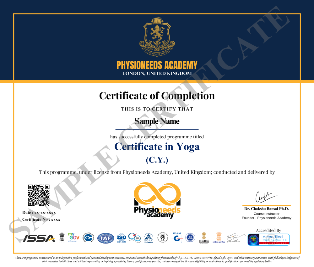 Sample Yoga certificate image - landscape format