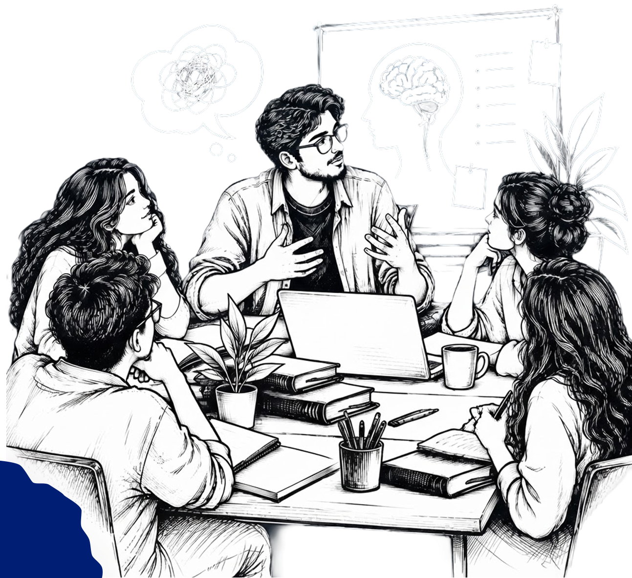 Students discussing psychology around a table