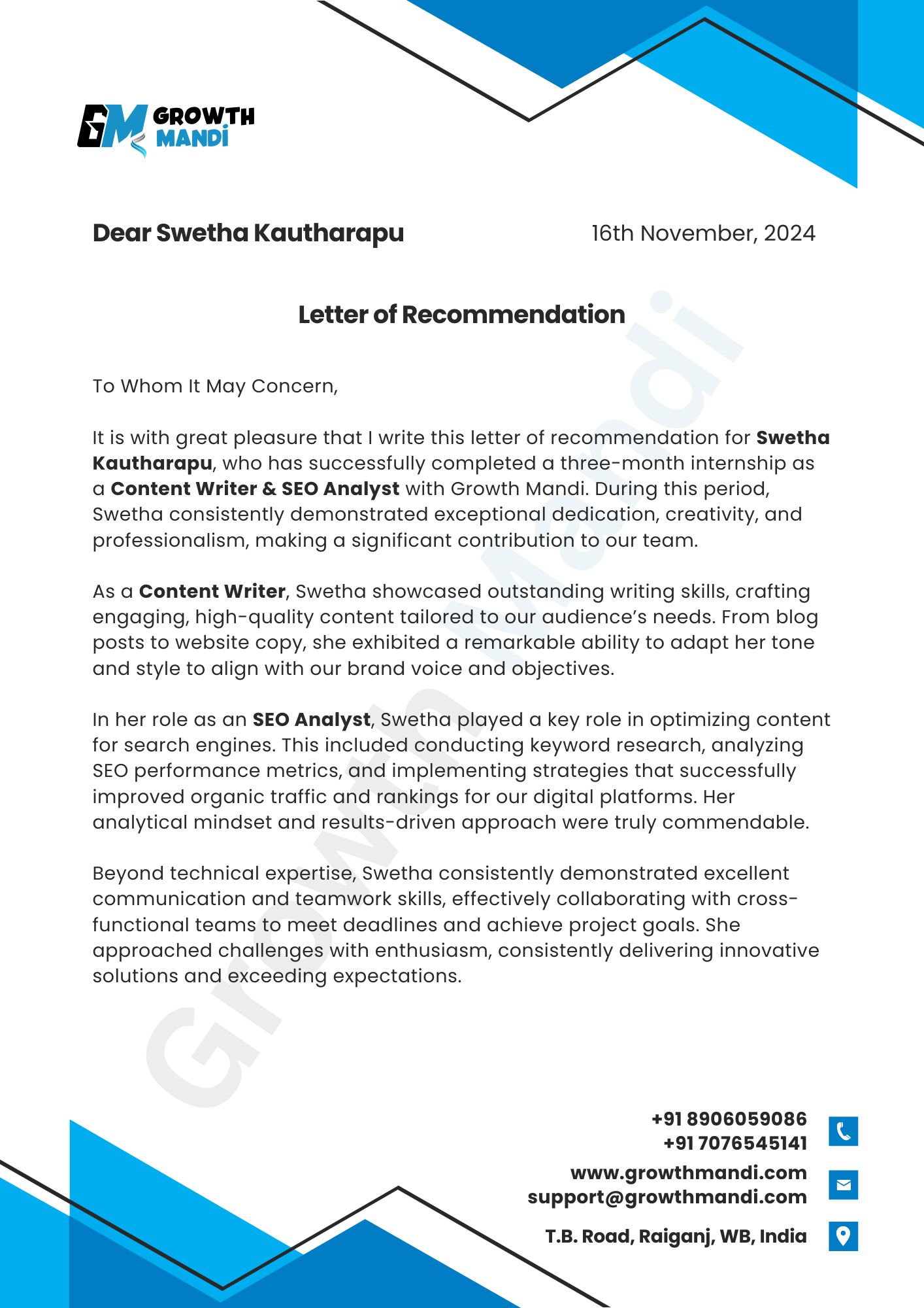 Letter of Recommendations