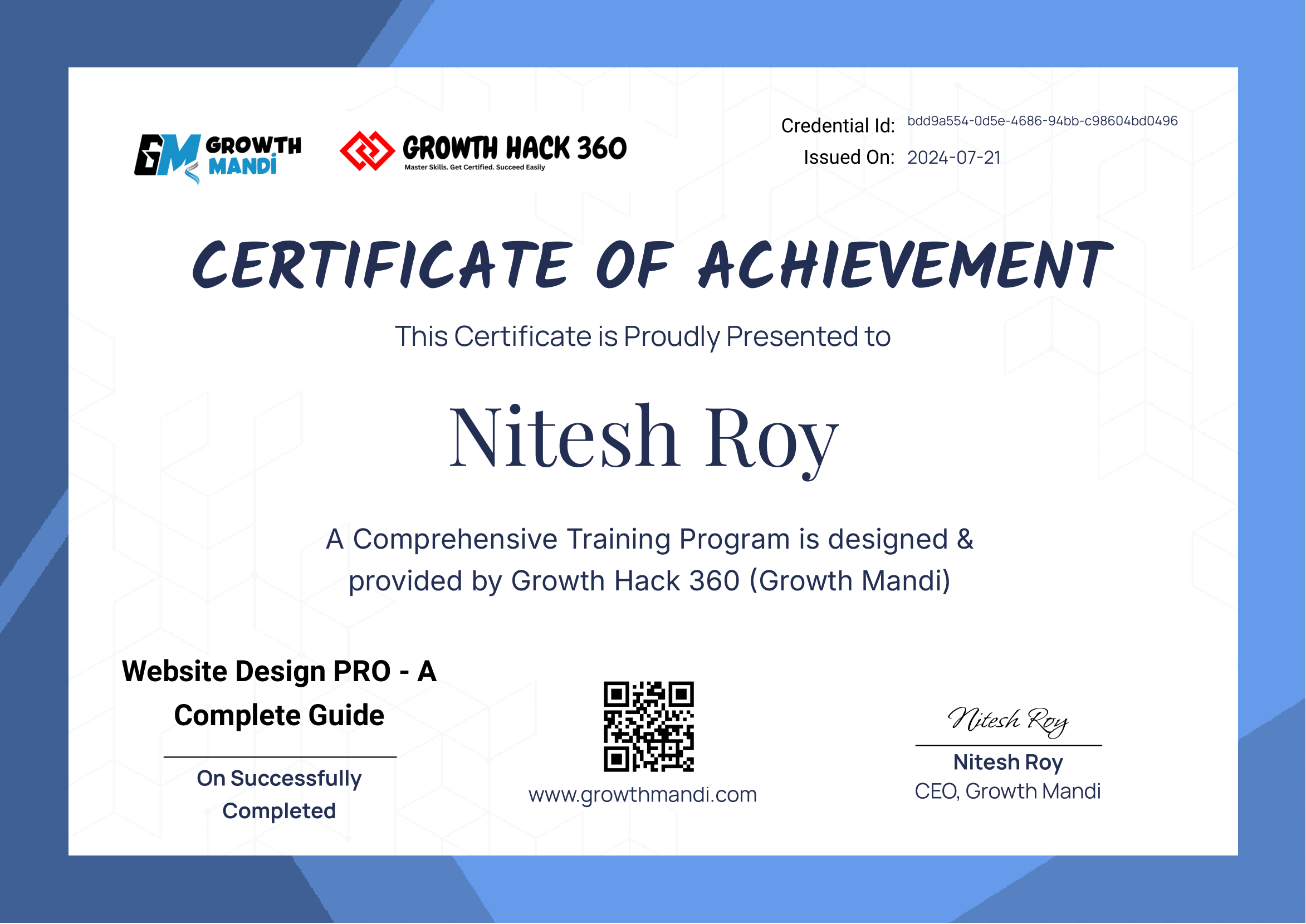 Growth Mandi Internship Certificate