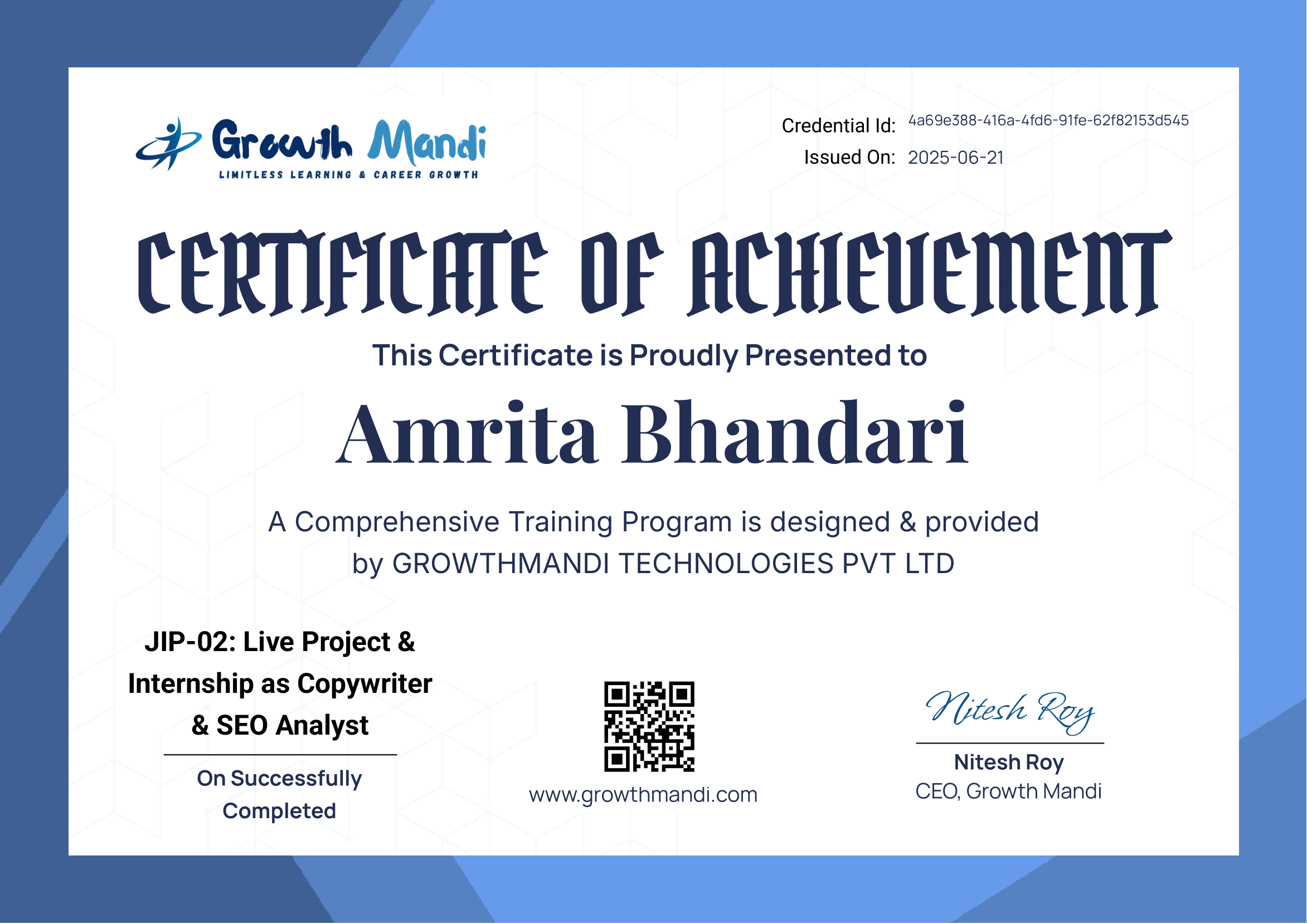 Growth Mandi Certificate