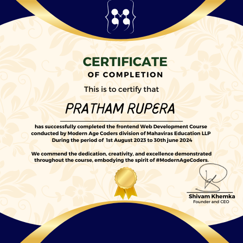 Modern Age Coders Achievement Certificate