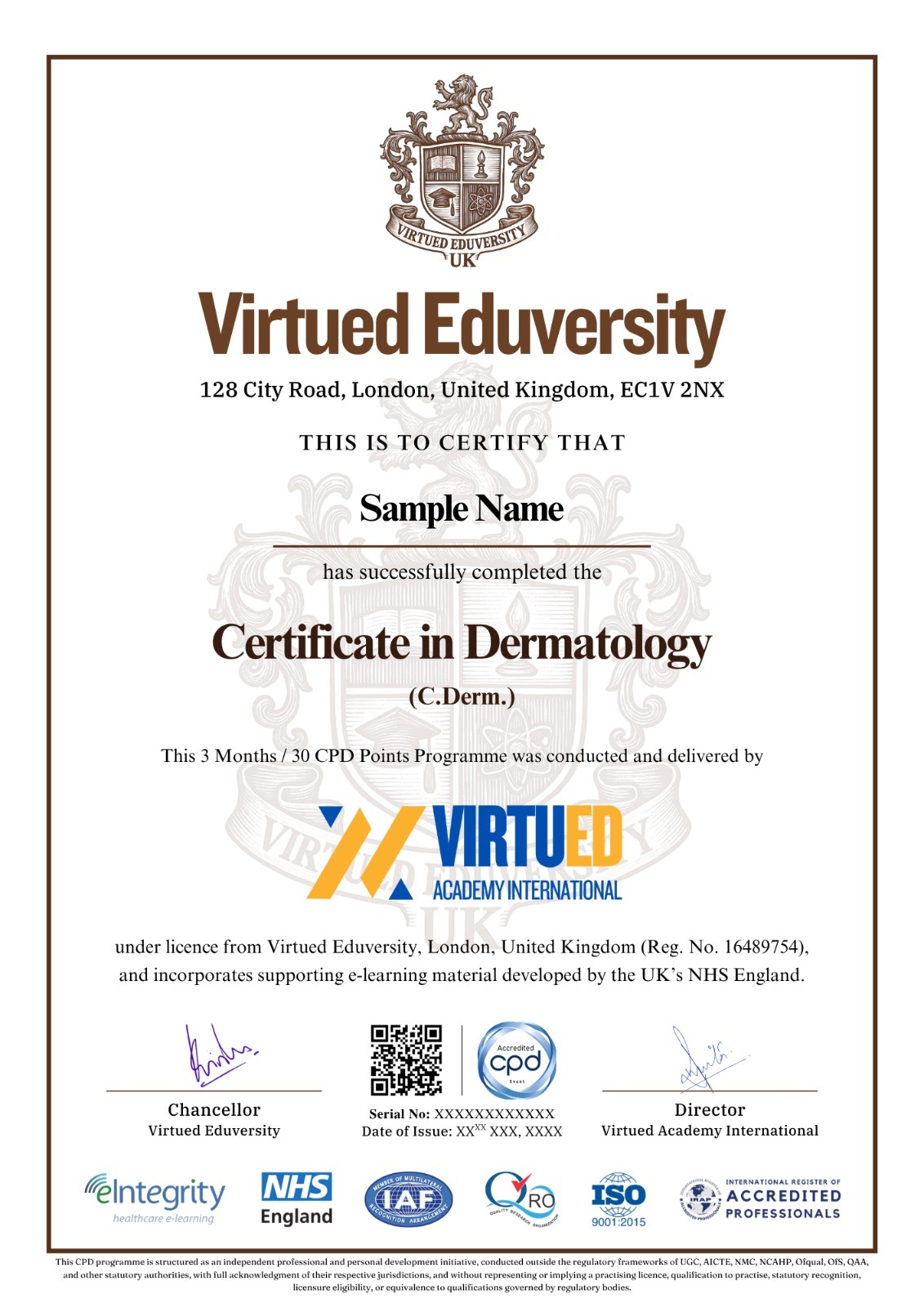 Certificate in Dermatology certificate 1