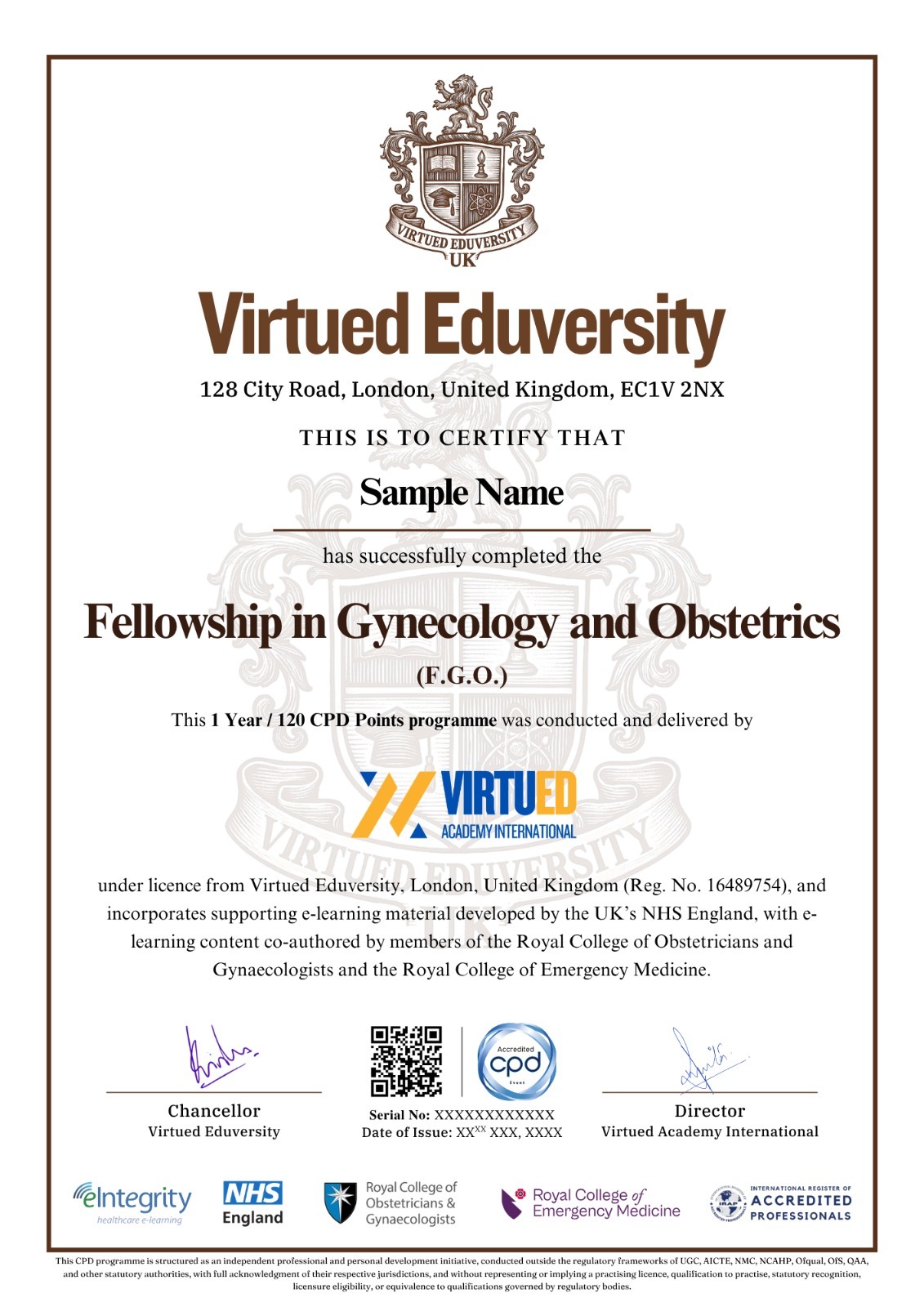 Fellowship in Gynecology and Obstetrics certificate 1