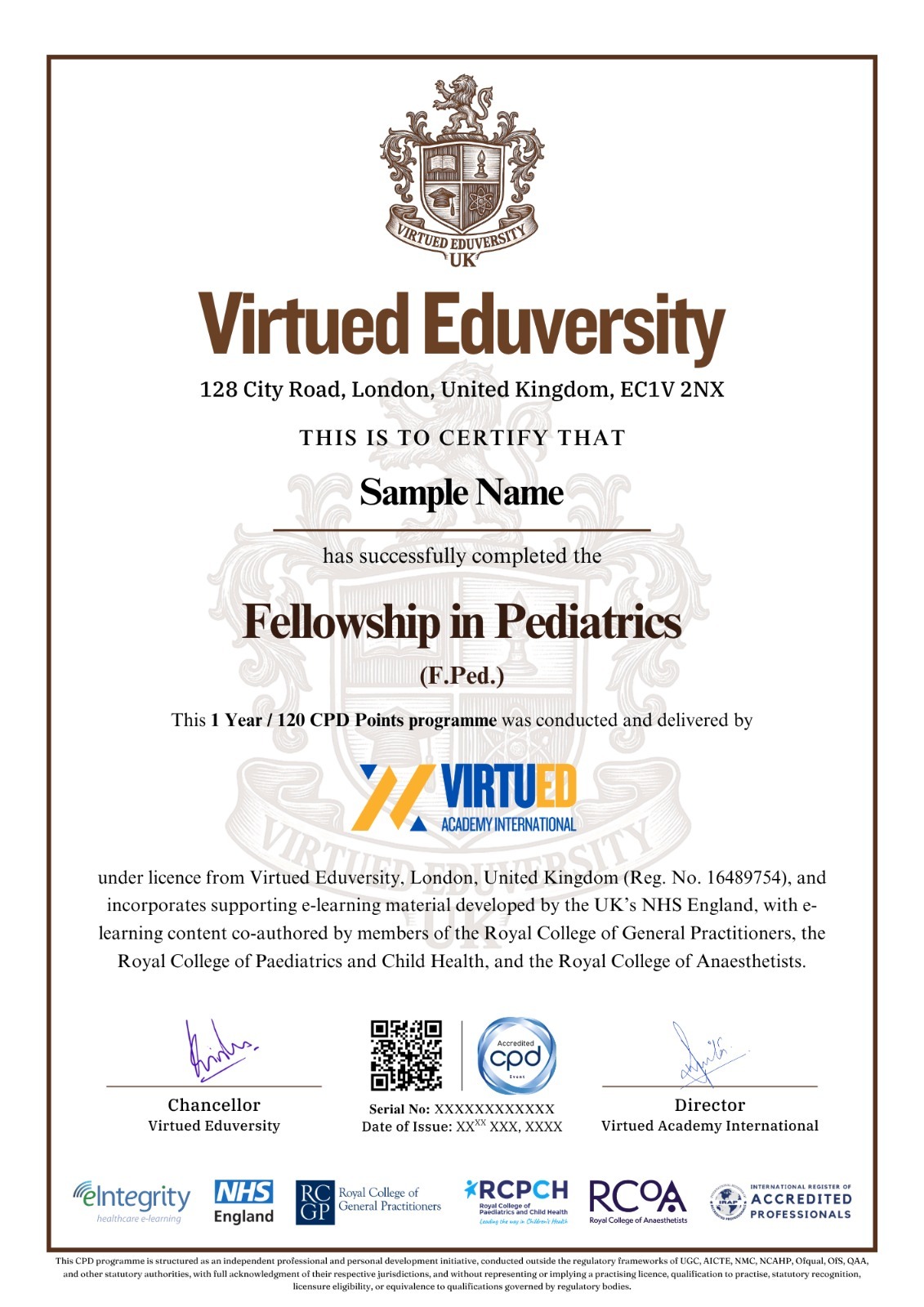 Fellowship in Pediatrics certificate 1