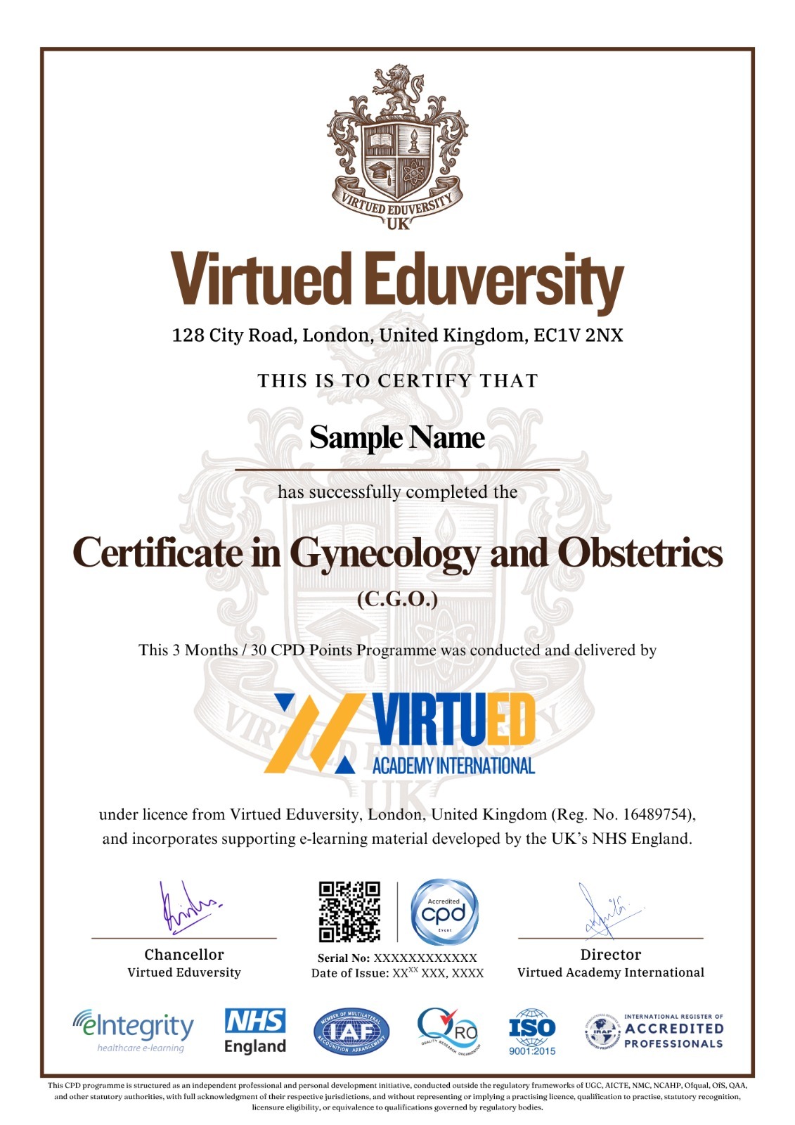 Certificate in Gynecology and Obstetrics certificate 1