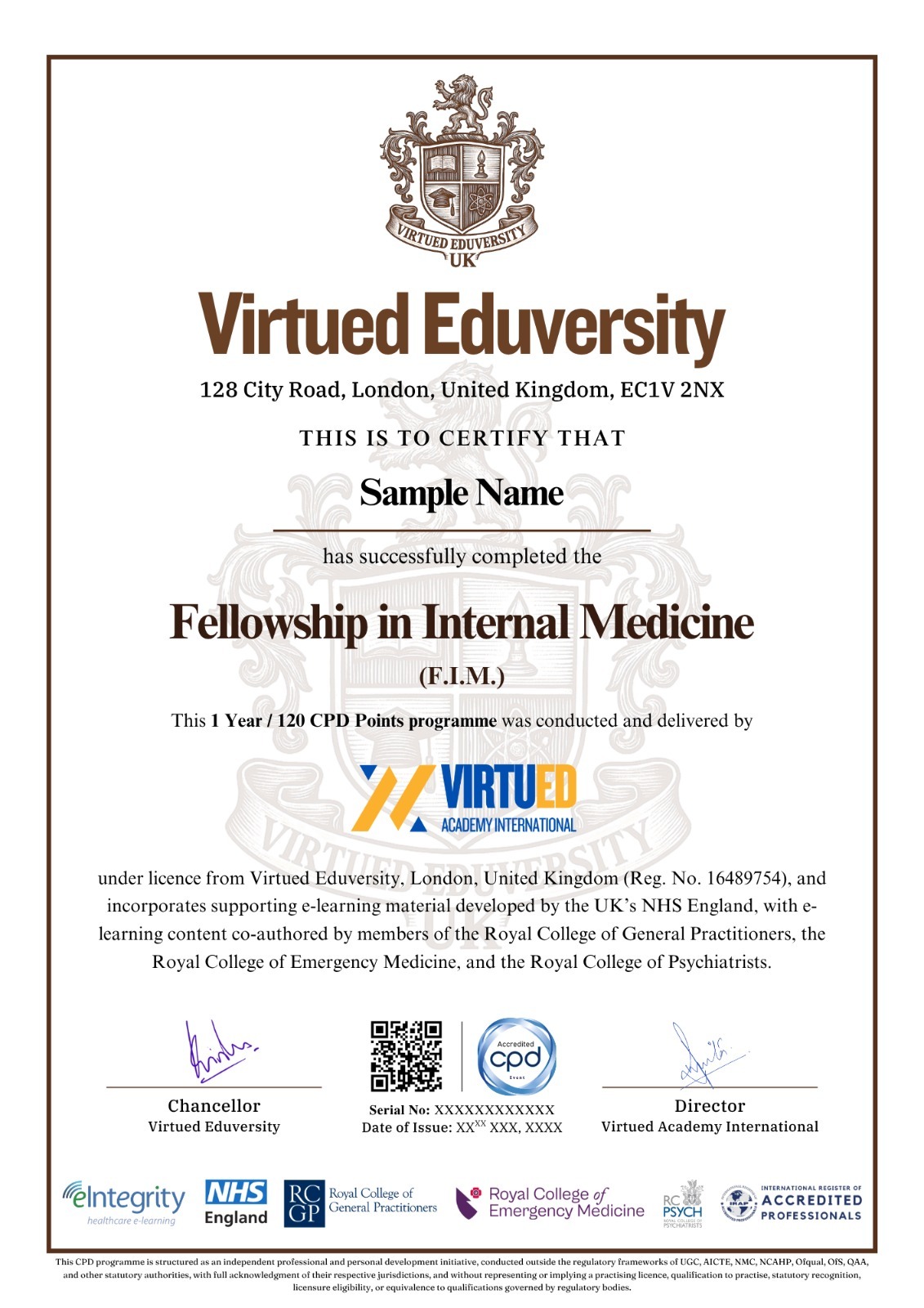 Fellowship in Internal Medicine certificate 1