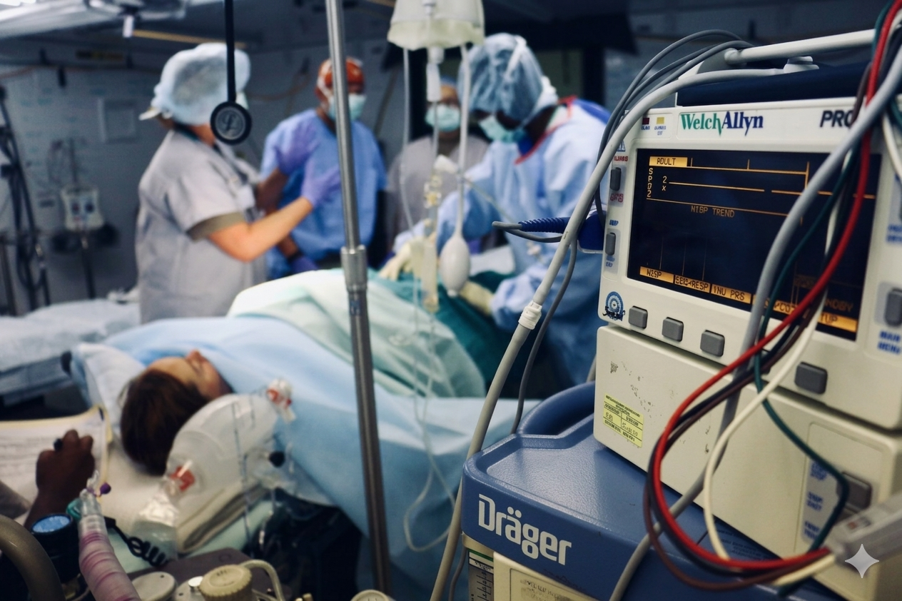 Doctor managing a critical patient in ICU