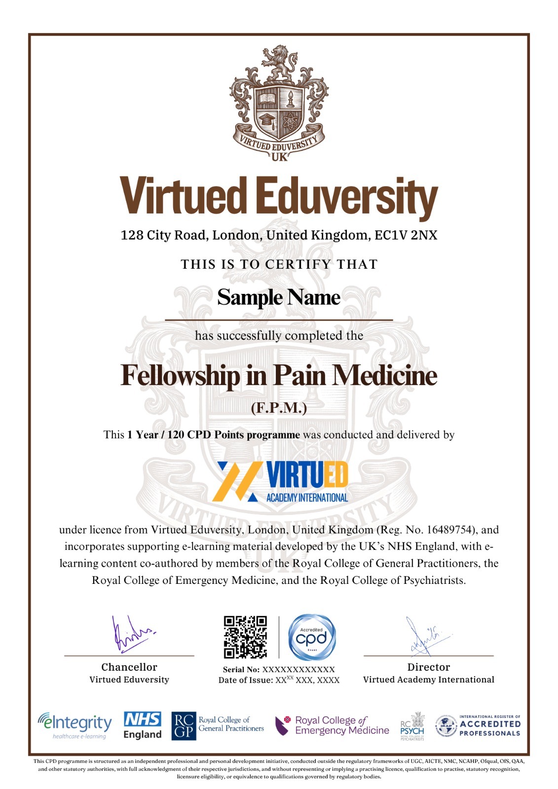 Fellowship in Pain Medicine certificate 1