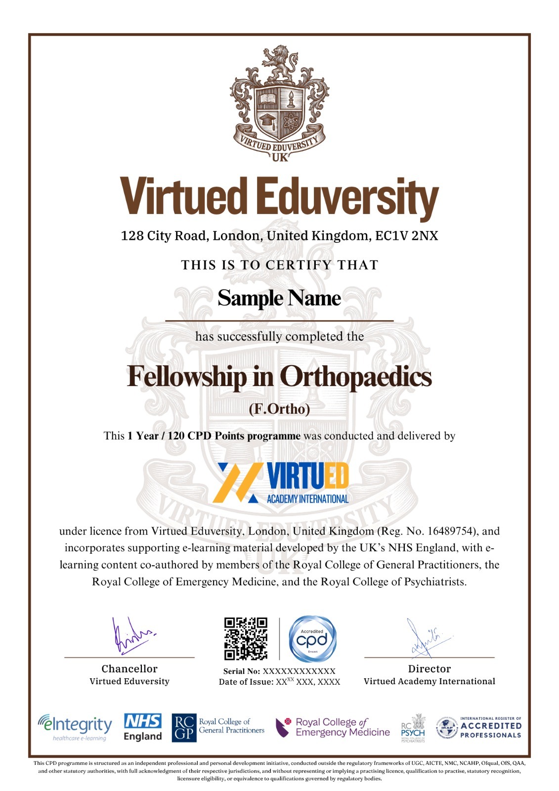 Fellowship in Orthopaedics certificate 1