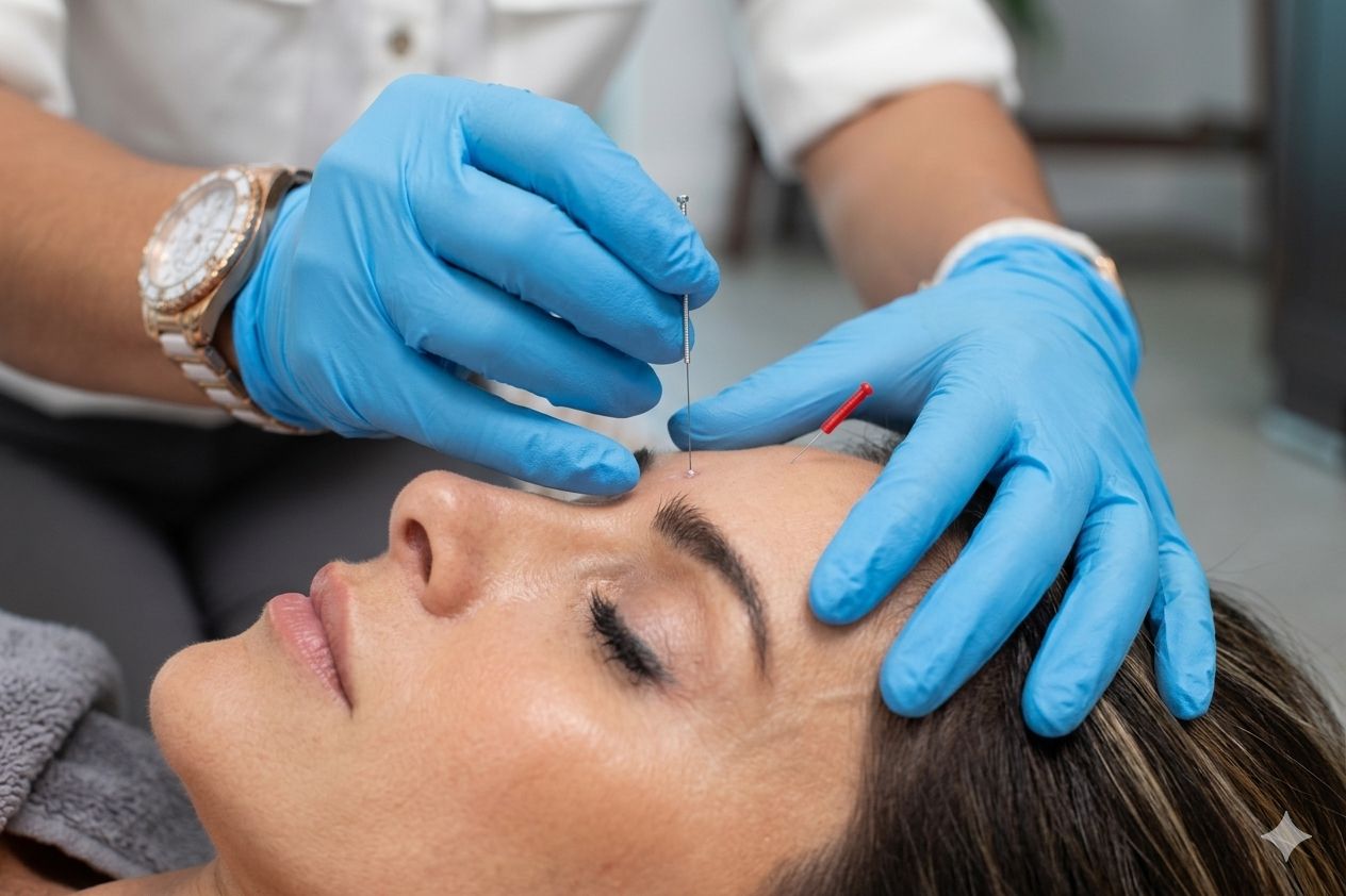 Doctor examining a patient's skin condition in OPD