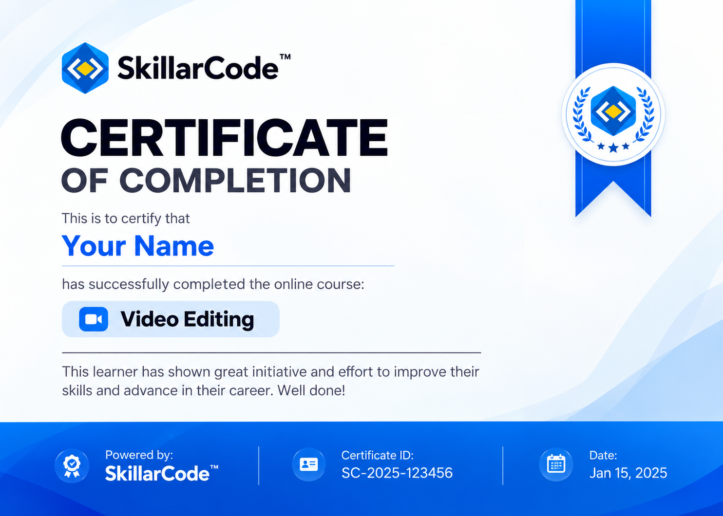 SkillarCode Certificate of Completion