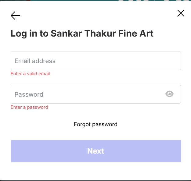 Email and password login form