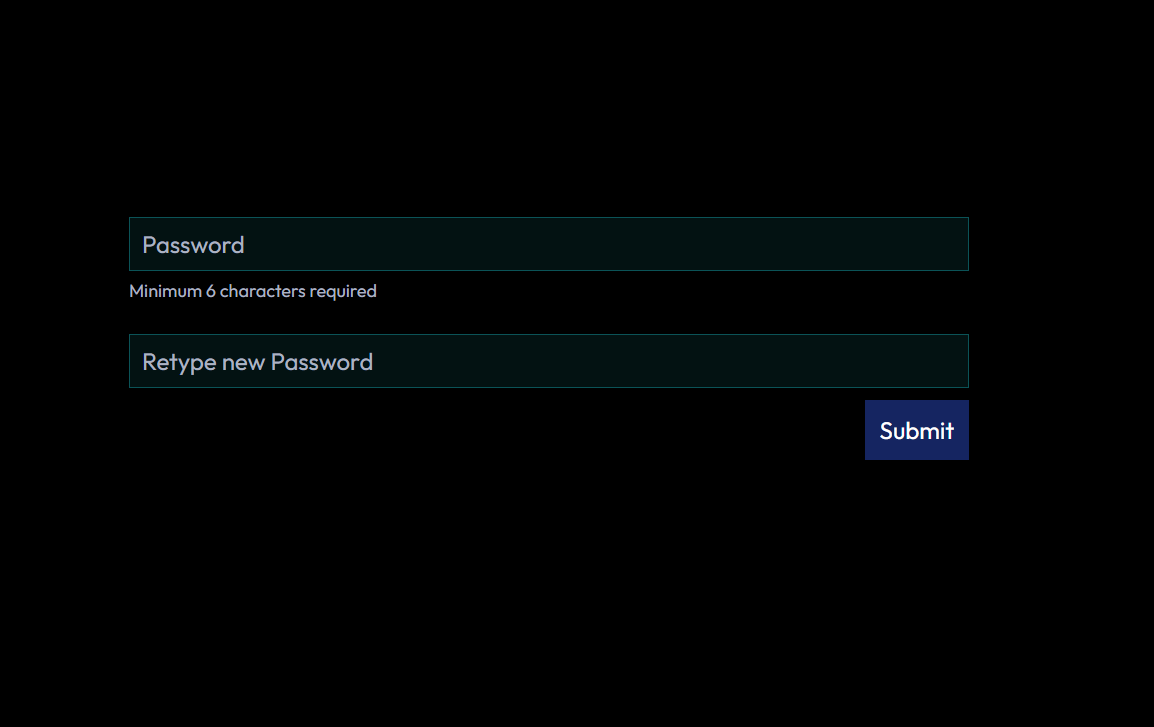 Password reset form with new password fields