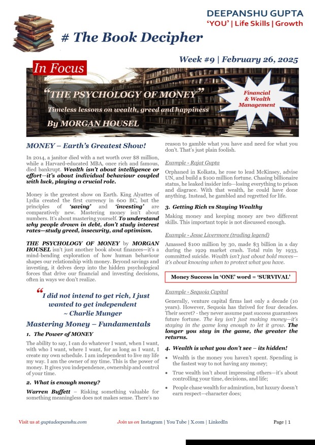 Week #9 | The Psychology of Money