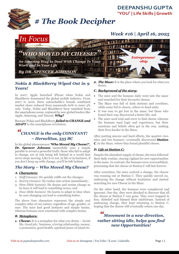 Week #16 | Who Moved My Cheese?