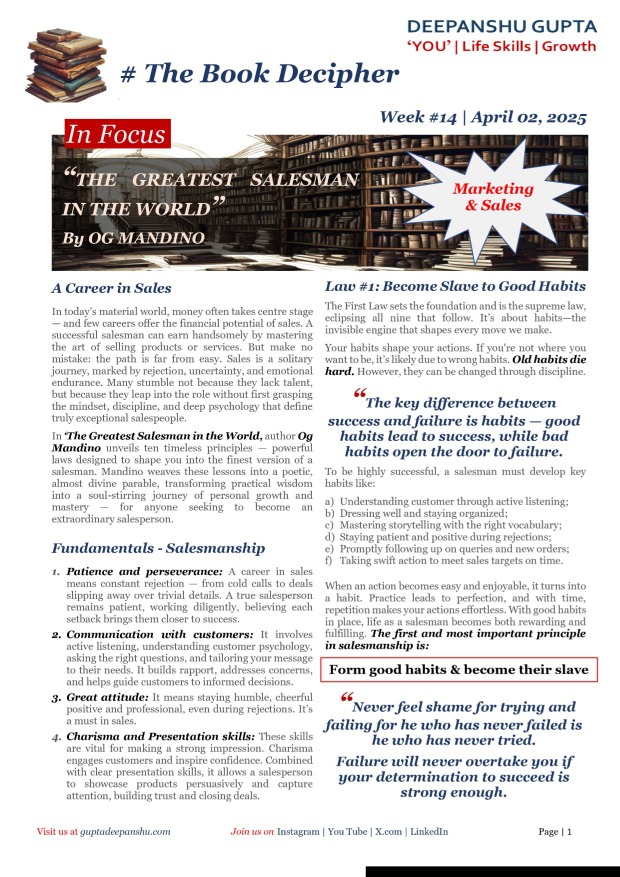 Week #14 | The Greatest Salesman In The World - OG Mandino