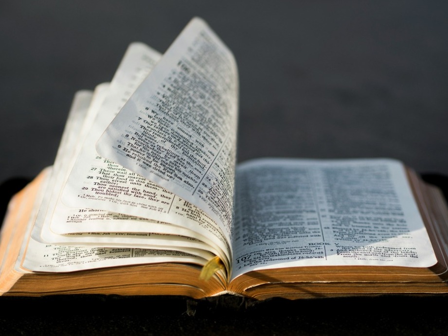Open Bible on a dark background