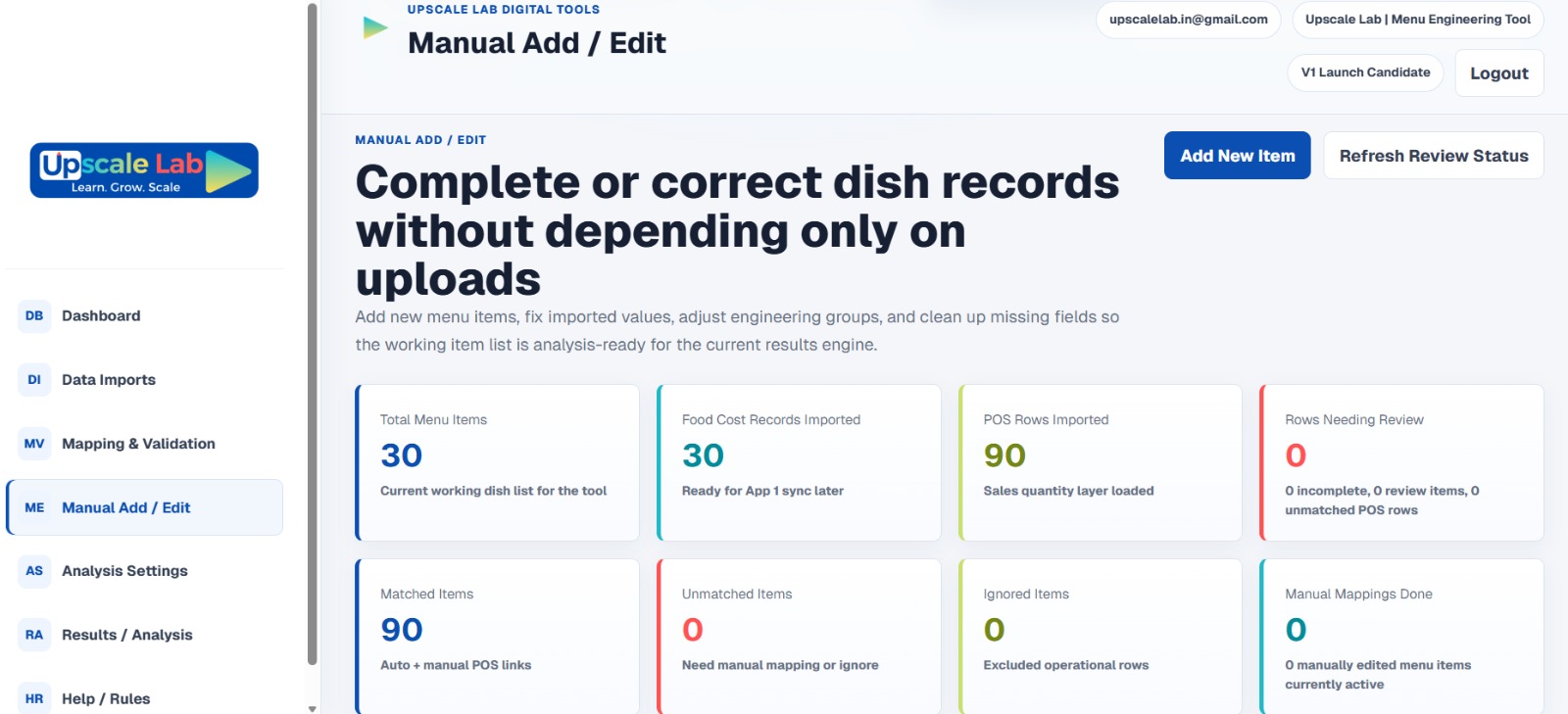 Menu Engineering System